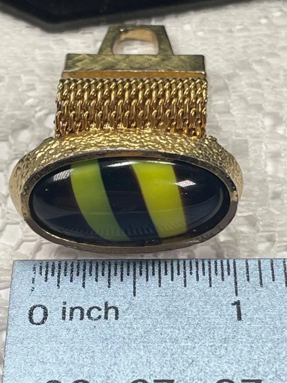 Vintage HICKOK Gold Mesh Wrap Cufflinks Black Green Atomic Glass Cabochon MCM